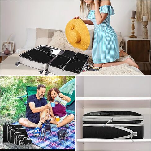 Compression Packing Cubes for Travel, 6 Set Packing Cubes for Travel Essentials, Ultralight Suitcase Organiser Bags Set for Travel, Expandable Luggage Travel Bags for Carry-on Luggage Suitcase (Grey) in Saudi Arabia