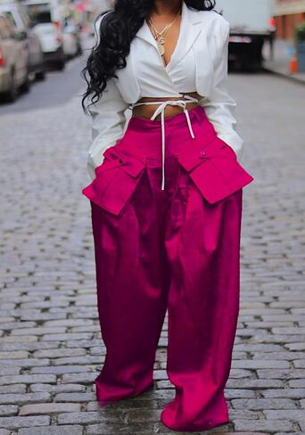 Vaceky Women's Baggy Cargo Pant Wide Leg Satin Flowy Dressy Palazzo Trouser in Saudi Arabia