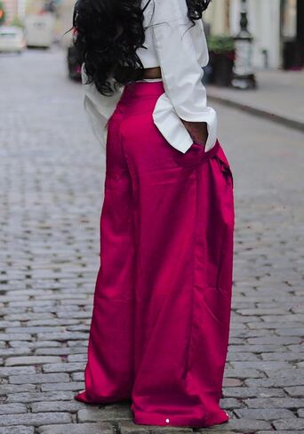 Vaceky Women's Baggy Cargo Pant Wide Leg Satin Flowy Dressy Palazzo Trouser in Saudi Arabia