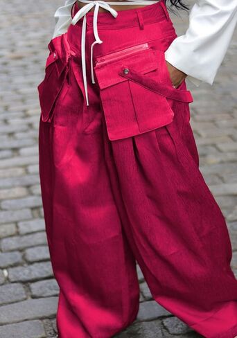 Vaceky Women's Baggy Cargo Pant Wide Leg Satin Flowy Dressy Palazzo Trouser in Saudi Arabia
