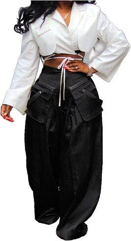 بنطلون نسائي فضفاض من Vaceky واسع الساق من الساتان بتصميم أنيق من Palazzo in Kuwait