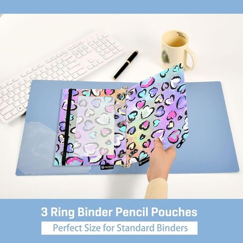 3 Ring Binder Pencil Pouch 2 Pack Leopard Heart Print Pencil Case Pencil Bags with Zipper, Clear PVC Binder Pockets for Office Daily Supplies in Saudi Arabia