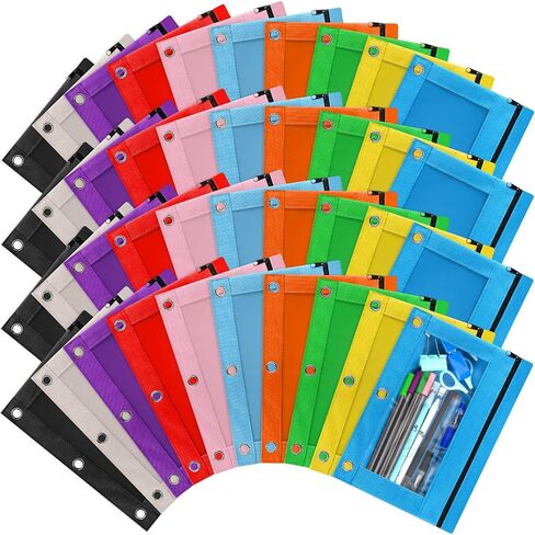Gloween Pencil Pouch for 3 Ring Binder, 40 Pack Zipper Pencil Pouches/Case in Assorted Color, Durable Binder Pencil Pouch/Bag for Office School Supplies (10 Colors) in Saudi Arabia