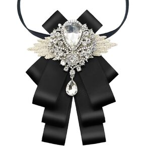 Womens Mens Bow Tie, Ribbon Rhinestone Crystal Bow Ties for Women Men Clip on Bowties for Shirt Tuxedo Wedding Party