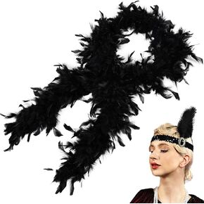 Turkey Feather Boa 2 Yards 45g with 1920s Headband for DIY Craft Wedding Party Halloween Costume Decoration