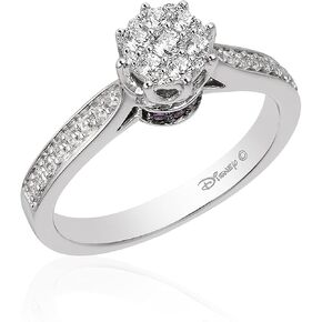 Jewelili Enchanted Disney Fine Jewelry 10K White Gold with 1/3 CTTW Diamonds and Amethyst Ariel Bridal Ring