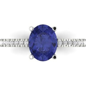 Clara Pucci 2.76 Oval Cut Solitaire with accent Genuine Blue Tanzanite Modern Statement Designer Ring 14k White Gold