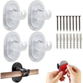 4 Pieces Self Adhesive Curtain Rod Bracket, Universal Plastic Curtain Rod Holders, No Drill Curtain Rod Brackets Curtain Rod Hooks for Bathroom, Bedroom, Livingroom, Kitchen (Black)