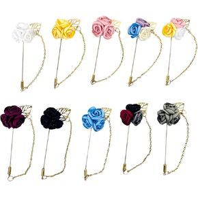 Rose Boutonnières Men's Lapel Pins Satin Flower Assorted Colors Groom Wedding Boutonniere Suit Brooch Outfit Accessories