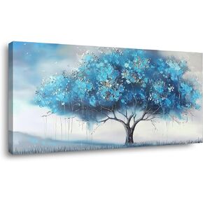 Green Grass and Pink Tree By Riverbank Wall Art Decor Artwork for Bedroom (20x40 Inches)