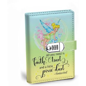 Tinkerbell Gift All You Need is Faith Trust and a Little Pixie Dust A5 Locking Faux Lined Leather Journal Tinker Bell Writing Notebook with Lock Password (Lock-Tinker style1)