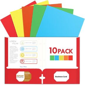 10 Pack Folders with Pockets, Two Pocket Folders with 3 Hole Punched, Multicolor Paper 2 Pocket Folders Bulk Fit Letter Size Paper, File Folders for Classroom School Office Home Work Business