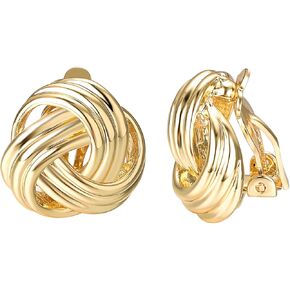 Yoursfs Knot Multicolor Clip on Earrings For Women Silver and gold Plated Large Non Pierced Floral Earrings