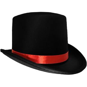 Nicky Bigs Novelties Black Top Hat with Red Band Caroler Snowman Ringmaster Mad Hatter Baron Costume in Kuwait