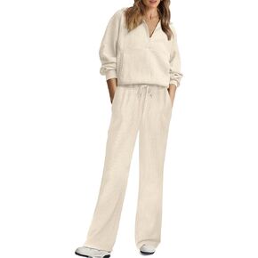 XIEERDUO Women's Half Zip Sweatsuits Two Piece Travel Outfits Oversized Ribbed Sweatshirts Sweatpants Lounge Sets S-3XL