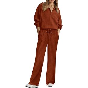 XIEERDUO Women's Half Zip Sweatsuits Two Piece Travel Outfits Oversized Ribbed Sweatshirts Sweatpants Lounge Sets S-3XL