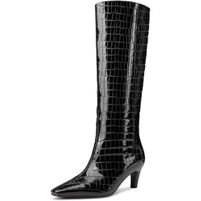 NobleOnly Knee High Boots Women Close Square Toe Kitten Heel Slip-on Tall Boots for Women Prom Dress Long Boots 2.2 Inches