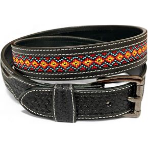 DANIEL'S ARTPLANET Western Belt for Men Handmade Full Grain Leather Beaded Tooled Cowboy Belt with Removable Buckle 1.5"