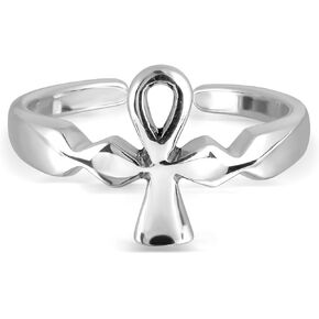 WithLoveSilver 925 Sterling Silver Tiny Egyptian Ankh of Life Cross Key Toe Ring