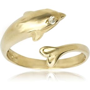 JewelryWeb Solid 10K Yellow or White Gold Adjustable Nautical Dolphin Toe Ring (10mm x 15mm)