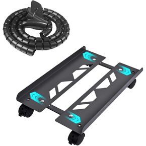 MEGREZ PC Tower Stand, Computer Tower Stand with 4 Locking Caster Wheels, Adjustable Steel Computer Tower Stand CPU Stand PC Holder for Home & Office, Comes with Cable Sleeve and Clip, Black