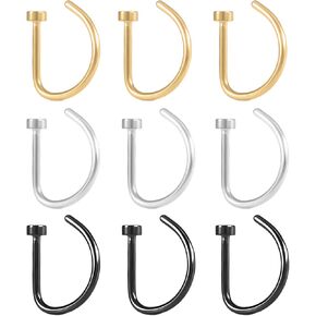 Nose Rings Hoop 20G Stainless Steel Nose Piercing Jewelry Fake Lip Hoop Rings for Women Men