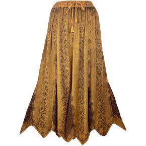 Agan Traders Women's Bohemian Peasant Embroidered Long Flared Hem Stone Washed Maxi Skirt Regular Plus Size 2X 3X