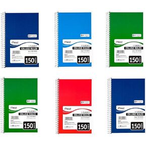 Mead Spiral Bound Notebook White, 3 Subject, College Rule, 6 x 9-1/2, Sold as 6 Pack (06900)