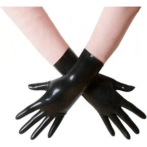 Black Latex Gloves for Women Men,Short Natural Rubber Gloves Cosplay Costume Party Clubwear