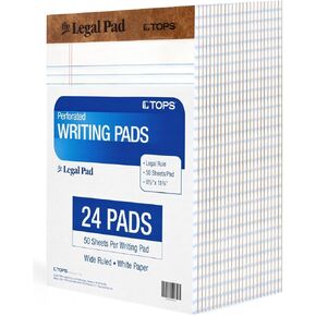 Tops Notepads 8.5 X 11 Wide Ruled Pack of 24 - The Legal Pad Brand - White Legal Pads 8.5 X 11-50 Sheets Per Notepad - Made in the USA