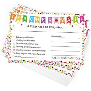 50Pcs Teacher Mail Notes to Parents, Happy Mail Postcards Preschool Elementary Classroom Must Haves, Good Behavior Incentive Motivational Cards to Send Home for Kindergarten School Teacher Supplies