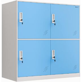 mecolor Kids Living Room Locker 4 Door Metal Locker Small Size Storage for School Bags Shoes and Toy (Blue)