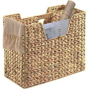 Wicker Magazine Holder, Magazine Baskets, Narrow Maganize Storage Bins, Files Baskets, Books Baskets, Magazine Rack, File Organizer, Water Hyacinth (14.2'' L x 6.5'' W x11.2''H)