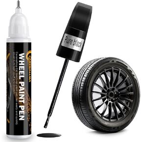Black Rim Touch Up Paint,Car Wheel Paint for Rims Scratch Repair Remover Pen Kit 2 in 1,Wheel Touch Up Paint for Cars Quick and Easy Fix Rim Curb Rash Scuff (Black)
