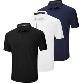 3 Pack Mens Polo Shirt Quick-Dry Short Sleeve Athletic Top Moisture Wicking Performance Dry Fit Golf Tennis T-Shirt