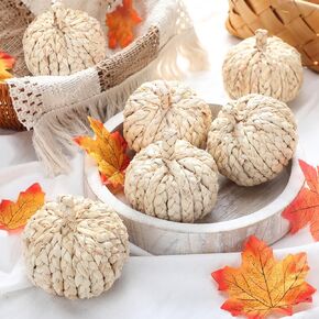 6 Pcs Fall Woven Cornpeel Pumpkin 4 Inch Braided Pumpkins Foam Woven Pumpkin Decor Artificial Pumpkins Handmade Harvest Mini Pumpkins Halloween Autumn Thanksgiving Table Room Decoration