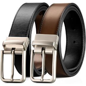 Men's Leather Belt, Classic Reversible Belt 1 3/8" Casual Belts Fashion Belt of 2 Styles for Jeans Dress Pants