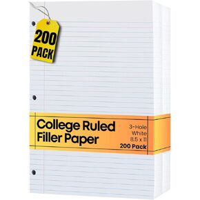 1InTheOffice Filler Paper 8 x 11 Wide Rule, Loose Leaf 3-Hole Punched Filler Paper, Legal Ruled, (200/Pack)