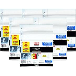 Five Star Reinforced Filler Paper, College Rule, 11 x 8 1/2, White, 100 Sheets (Pack of 6)