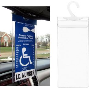 Handicap Placard Holder, 11.6"×5" Ultra Transparent Parking Permit Placard Protector, Disabled Parking Sign Protective Cover with Large Hook, Universal Car Accessories (1 PCS)