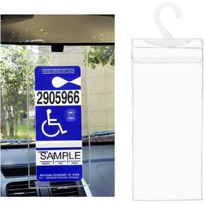 Handicap Placard Holder, 11.6"×5" Ultra Transparent Disabled Parking Permit Protective Cover, Auto Handicap Parking Sign Holder with Large Hanger, Car Accessories