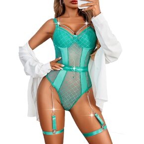 Avidlove مجموعة الملابس الداخلية النسائية مع سلسلة قطعة واحدة شبكة ارتداءها تيدي مثير Strappy الملابس الداخلية Underwire رفع البرازيلي in Kuwait