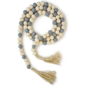 Wooden Beads Garland with Tassels, 61 Inch Wood Bead Garland, Modern Farmhouse Decor, Boho Home Decor Clearance