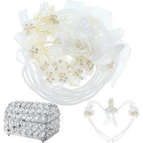 Wedding Lasso Rope and Crystal Jewelry Box Set Lazo para Boda White Lazo Cord with Silver Treasure Chest Box Catholic Unity Cord for Wedding Lasso Tradition Ceremony