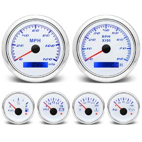 ARTILAURA 6 Gauge Set 3-3/8" 85mm GPS Speedometer, Tachometer, 2-1/16" Fuel Level Gauge, Water Temperature Gauge, Oil Pressure Gauge, Volt 7 Color Boat Gauge Set Marine Car(Black)
