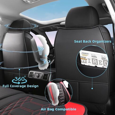 FREESOO Tundra 2007-2021 Full Set Seat Covers, Fit for Toyota Tundra Crewmax Cab, Custom Truck Seat Covers with Waterproof Faux Leather BlackRed in Saudi Arabia