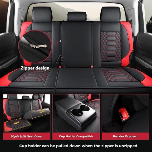 FREESOO Tundra 2007-2021 Full Set Seat Covers, Fit for Toyota Tundra Crewmax Cab, Custom Truck Seat Covers with Waterproof Faux Leather BlackRed in Saudi Arabia