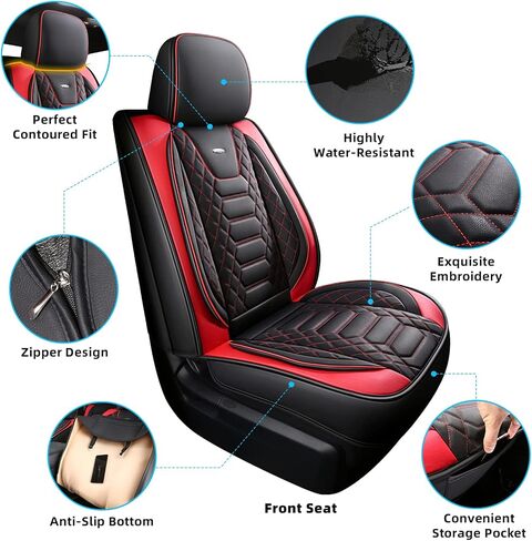 FREESOO Tundra 2007-2021 Full Set Seat Covers, Fit for Toyota Tundra Crewmax Cab, Custom Truck Seat Covers with Waterproof Faux Leather BlackRed in Saudi Arabia