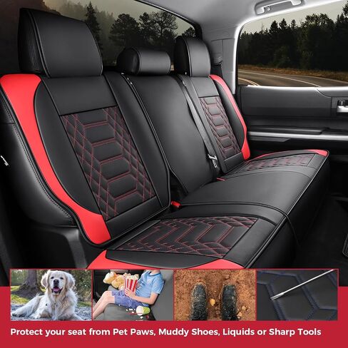 FREESOO Tundra 2007-2021 Full Set Seat Covers, Fit for Toyota Tundra Crewmax Cab, Custom Truck Seat Covers with Waterproof Faux Leather BlackRed in Saudi Arabia