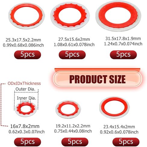 30 PCS Car Air Conditioning Compressor Gasket Classification Combination Set, High Temperature Resistant Cooling Pump Seal Ring, Replacement Accessories, Compatible with Most Car Models (Red) in Saudi Arabia